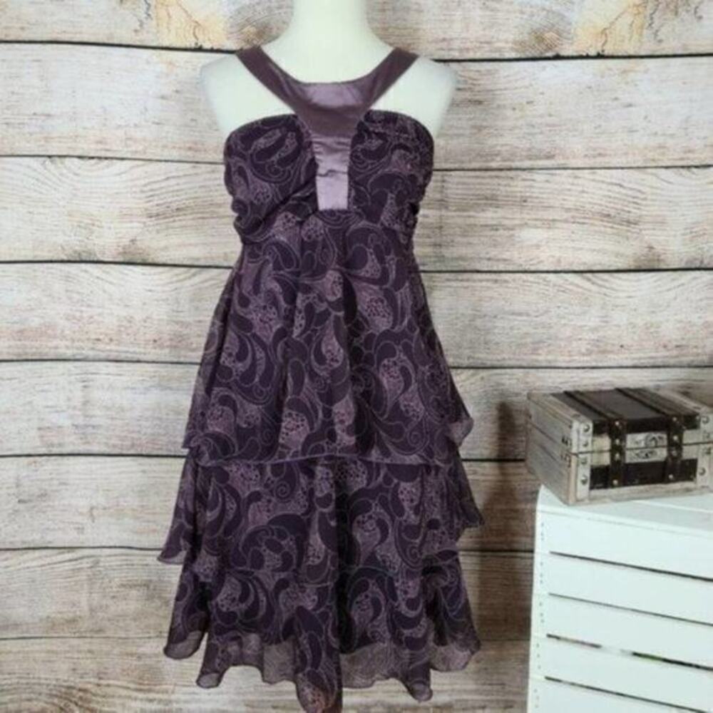 Dorothy Perkins Women's Tiered Halter Purple Flouncy Chiffon Halter Dress Size 4